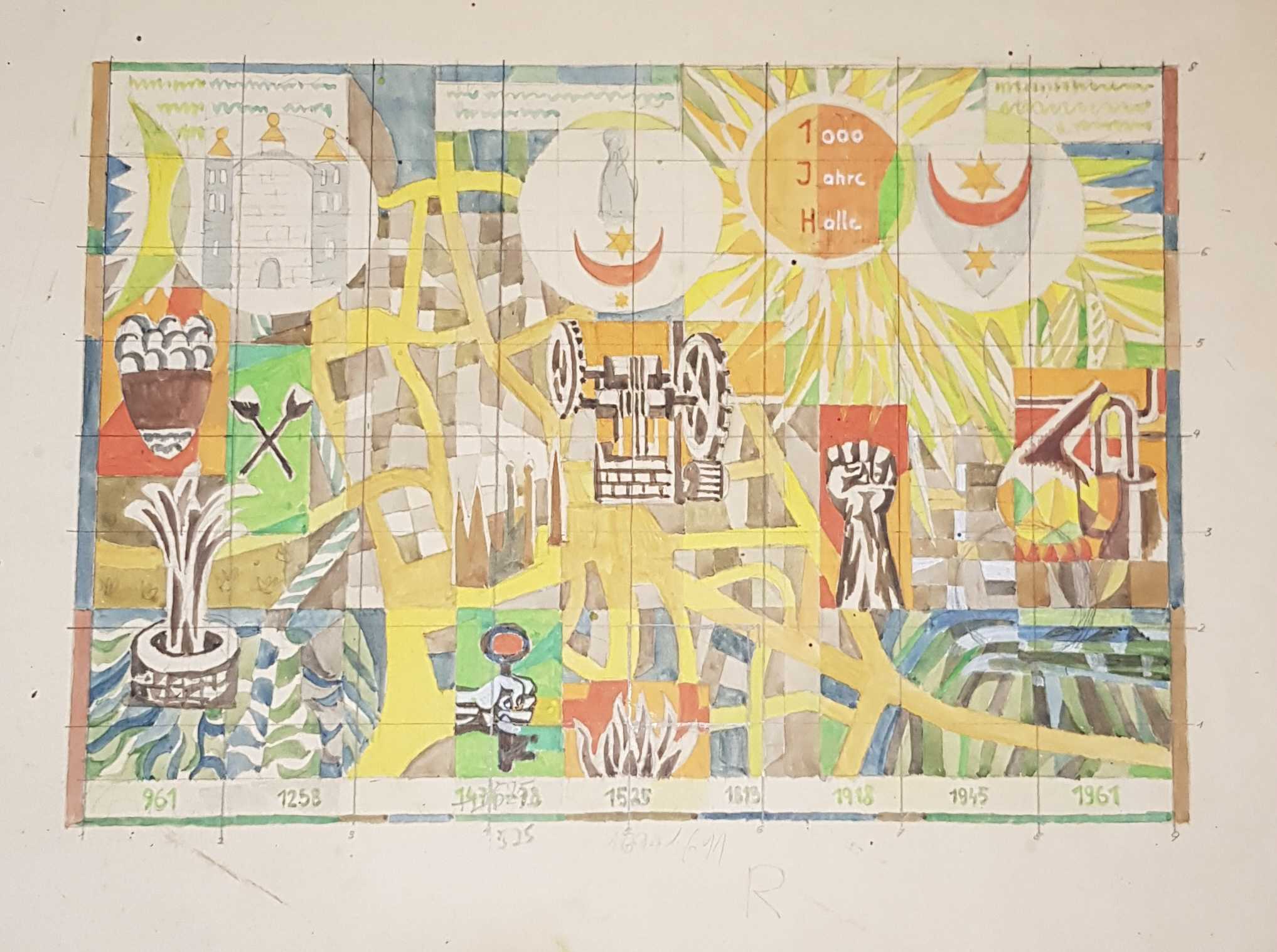 Entwurf von Willi Sitte für den Gobelin „1000 Jahre Halle"