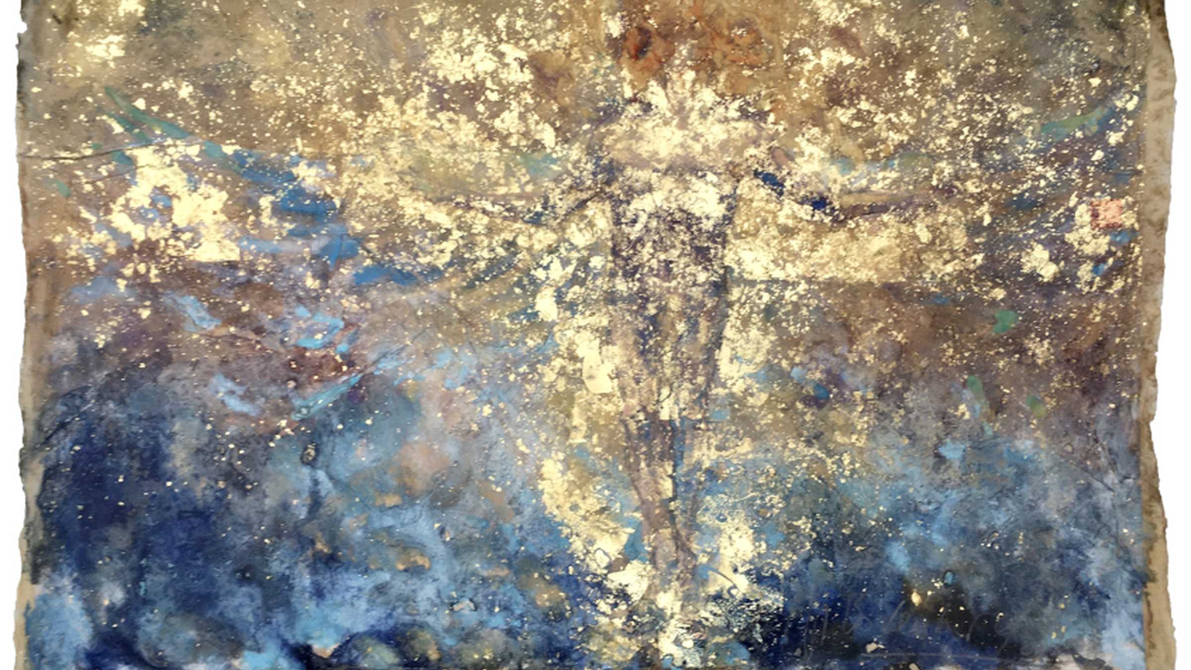 Traum der Ikariden Aquarell mit Blau-und Goldtönen