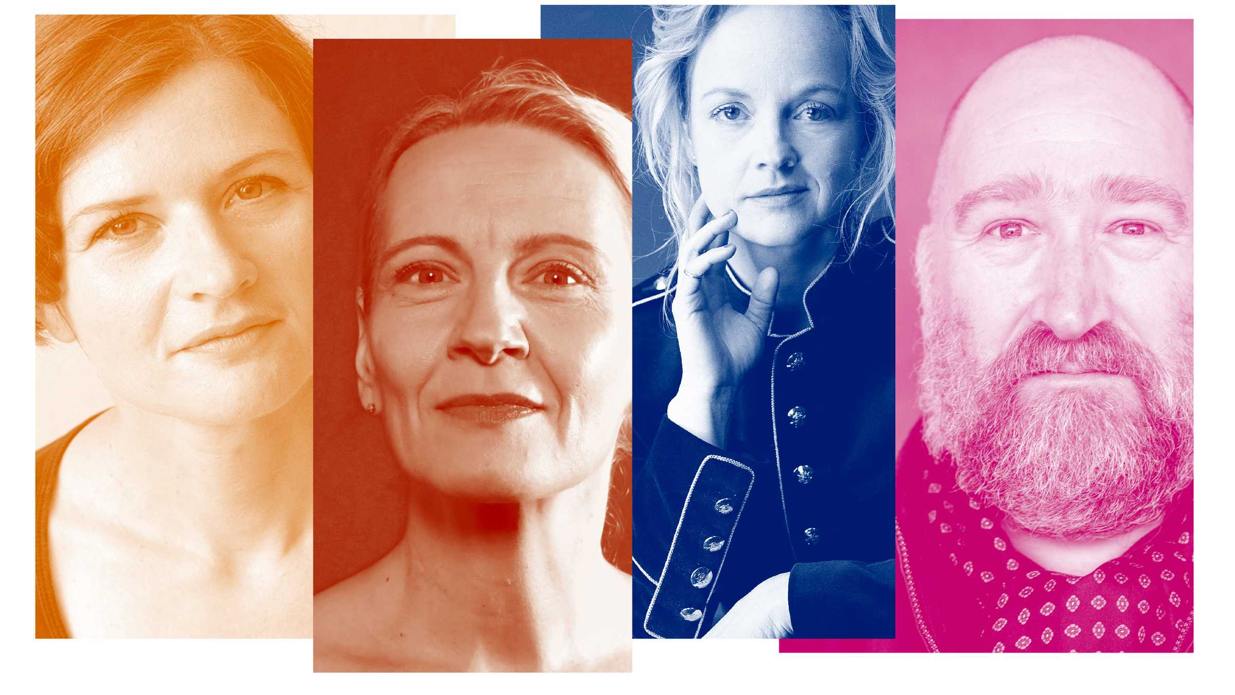 Portraits von 3 Schauspielerinnen und einem Schauspieler