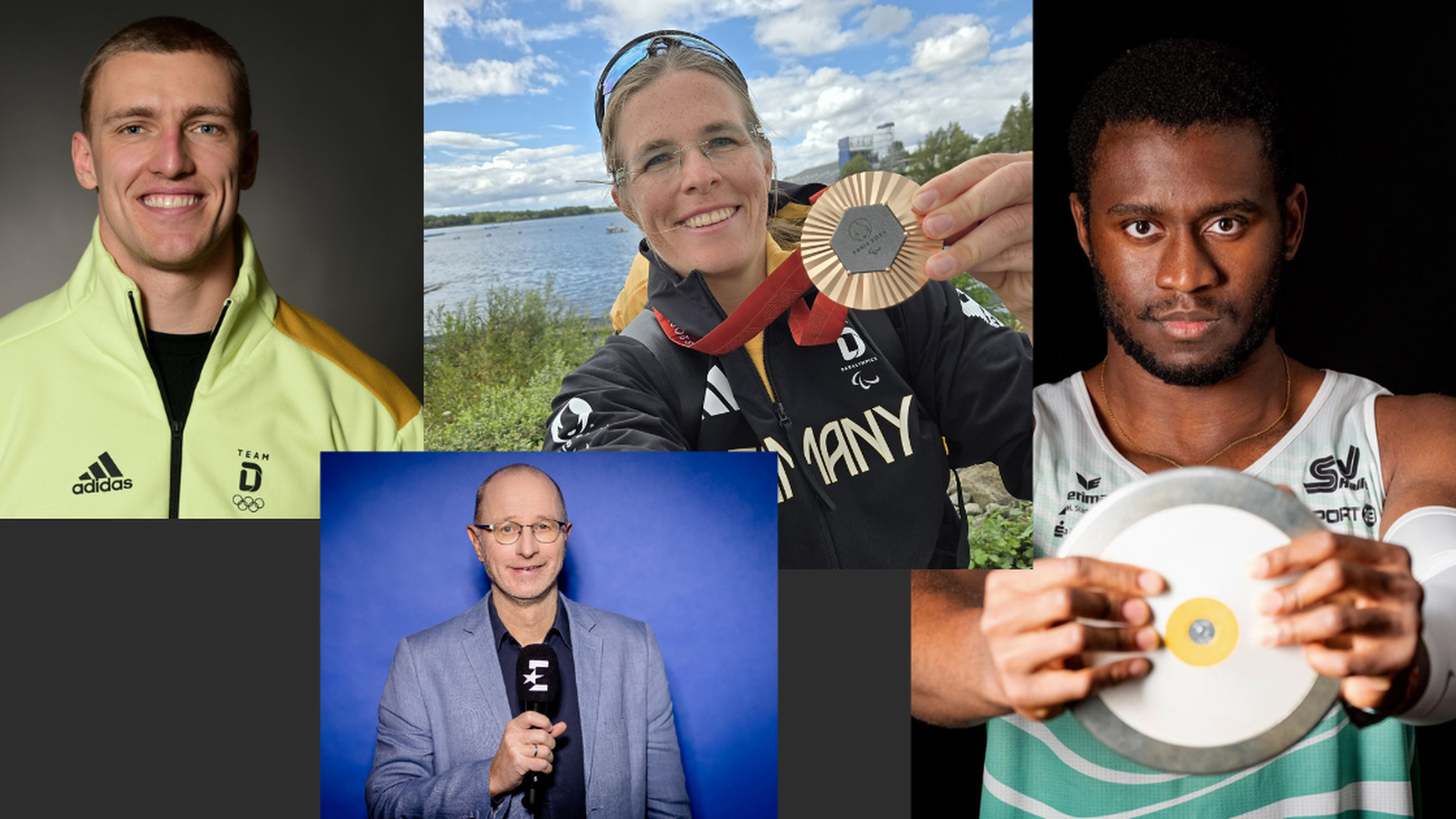 Sportförderung im Wandel Fotocollage mit Porttraits von Thorsten Margis, Anja Adler, Emmanuel Agbo-Anih und Michael stache
