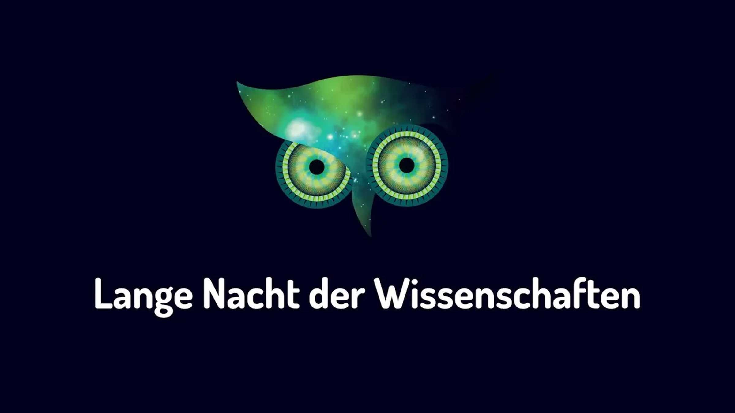 LNDW Halle Wort-Bild-Marke langen Nacht der Wissenschaften mit grünem Eulenkopf auf schwarzem Grund