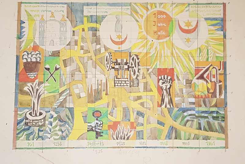 Entwurf von Willi Sitte für den Gobelin „1000 Jahre Halle&quot;