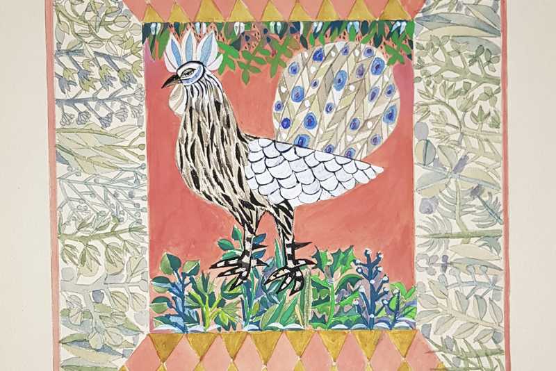 Vorskizze und Entwurf von Marieles Riebesel für den Gobelin „ Hahn&quot;