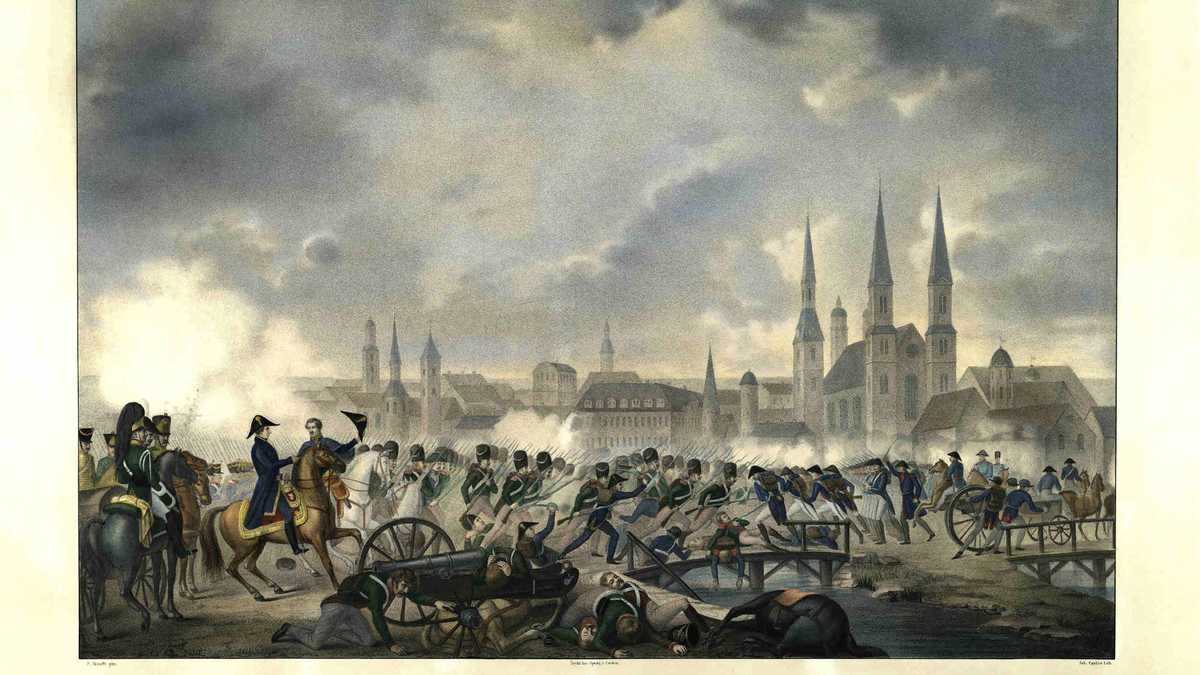 Lithografie "Schlacht bei Halle" 1806