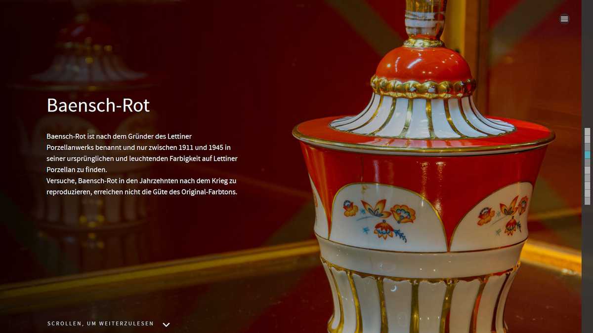 Bildschirmaufnahme der Webseite zur Ausstellung Lettiner Porzellan