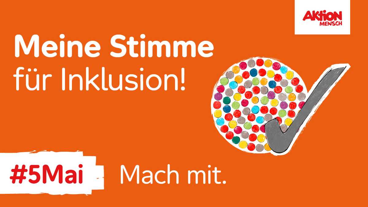 Logo zum Protesttag mit Motto "Meine Stimme für Inklusion! Mach mit."