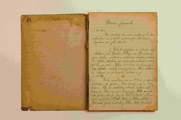 Tagebuch eines Zwangsarbeiters mit Einträgen über seine Arbeitstage und seine freie Zeit.