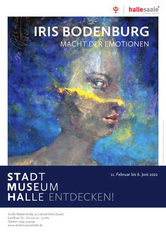 "Die Wächterin" Aquarellbild mit Frauenporträt im Profil mit Blick zum Betrachter vor blau schimmernden Hintergrund