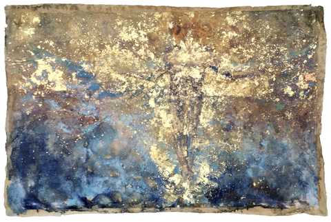 Traum der Ikariden Aquarell mit Blau-und Goldtönen